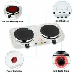 Randaco Plaque Electrique Double Plaque De Cuisson En Acier Inoxydable Avec Protection Contre La Surchauffe Et , 155 Mm + 155 Mm Ø, 2000 W Double -VIDAXL || Bosch || Whirlpool Soldes 61623851 3