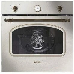 Candy Classic FCC604AV/E, Four Multifonction, 65L, Ventilateur De Refroidissement, 8 Fonctions, Horloge Analogique Et Commandes Anciennes, Porte En Verre Double, Classe A+, Ivoire Et Or