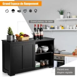 COSTWAY Buffet De Cuisine Avec Porte Coulissante, 107 X 33 X 60 CM, Buffet Bas Avec Étagère Réglable, Pour Salon Et Entrée, Noir -VIDAXL || Bosch || Whirlpool Soldes 65845764 4