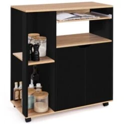 Desserte De Cuisine COSI Bois Noir Et Plateaux Façon Hêtre L.76 CM