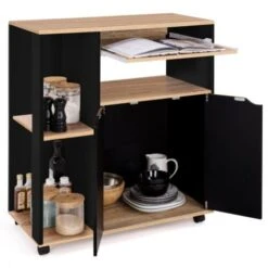 Desserte De Cuisine COSI Bois Noir Et Plateaux Façon Hêtre L.76 CM -VIDAXL || Bosch || Whirlpool Soldes 66346618 4