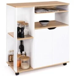 Desserte De Cuisine COSI Bois Blanc Et Plateaux Façon Hêtre L.76 CM