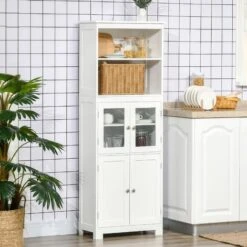 HOMCOM Armoire De Cuisine Multi-rangements 4 Portes Avec étagères 2 Niches Grand Plateau MDF Blanc -VIDAXL || Bosch || Whirlpool Soldes 67360730 2