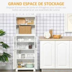 HOMCOM Armoire De Cuisine Multi-rangements 4 Portes Avec étagères 2 Niches Grand Plateau MDF Blanc -VIDAXL || Bosch || Whirlpool Soldes 67360730 4