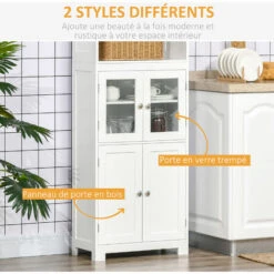 HOMCOM Armoire De Cuisine Multi-rangements 4 Portes Avec étagères 2 Niches Grand Plateau MDF Blanc -VIDAXL || Bosch || Whirlpool Soldes 67360730 5