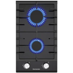 Plaque De Cuisson à Gaz 2 Foyers, Encastrable, Gaz Naturel/Propane, Verre Noir, 4200W Thermomate GHBG302