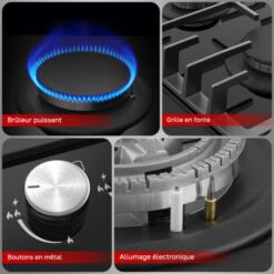 Plaque De Cuisson à Gaz 2 Foyers, Encastrable, Gaz Naturel/Propane, Verre Noir, 4200W Thermomate GHBG302 -VIDAXL || Bosch || Whirlpool Soldes 67385252 4