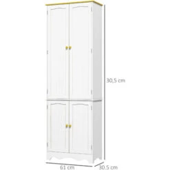 HOMCOM Armoire De Cuisine Contemporaine Multi-rangement 4 Portes 6 étagères Dim. 61L X 30,5l X 183H Cm Bois Pin MDF Blanc -VIDAXL || Bosch || Whirlpool Soldes 67697373 3