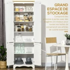 HOMCOM Armoire De Cuisine Contemporaine Multi-rangement 4 Portes 6 étagères Dim. 61L X 30,5l X 183H Cm Bois Pin MDF Blanc -VIDAXL || Bosch || Whirlpool Soldes 67697373 4