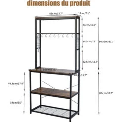 Meuble Cuisine, à 5 Niveaux, Avec 12 Crochets En S, Étagère De Cuisine En Panneau MDF Imperméable Et Écologique, Etagere Cuisine Stable, Clôtures Antichute, 85x40x163.5CM -VIDAXL || Bosch || Whirlpool Soldes 68848013 2