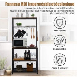 Meuble Cuisine, à 5 Niveaux, Avec 12 Crochets En S, Étagère De Cuisine En Panneau MDF Imperméable Et Écologique, Etagere Cuisine Stable, Clôtures Antichute, 85x40x163.5CM -VIDAXL || Bosch || Whirlpool Soldes 68848013 4