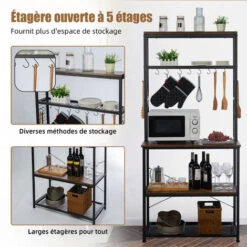 Meuble Cuisine, à 5 Niveaux, Avec 12 Crochets En S, Étagère De Cuisine En Panneau MDF Imperméable Et Écologique, Etagere Cuisine Stable, Clôtures Antichute, 85x40x163.5CM -VIDAXL || Bosch || Whirlpool Soldes 68848013 5