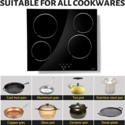 NOXTON Table De Cuisson 4 Foyers En Céramique, 6000W Table De Cuisson Vitrocéramique, L59 X P52 Cm, 9 Niveaux De Puissance, Verrouillage De Sécurité Pour Enfants -VIDAXL || Bosch || Whirlpool Soldes 68954311 4