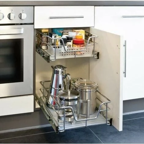 Panier En Treillis Métallique Argenté 1 Pcs Panier De Rangement à Tiroir Coulissant (avec Guide De 41 Cm Monté Sur Le Côté Du Meuble) 4 Panier En Treillis Métallique Argenté 1 Pcs Panier De Rangement à Tiroir Coulissant (avec Guide De 41 Cm Monté Sur Le Côté Du Meuble) – Image 2