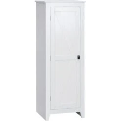 HOMCOM Armoire De Cuisine Style Campagne Chic 1 Porte 3 étagères Réglables - Dim. 43L X 40l X 121H Cm - MDF Blanc