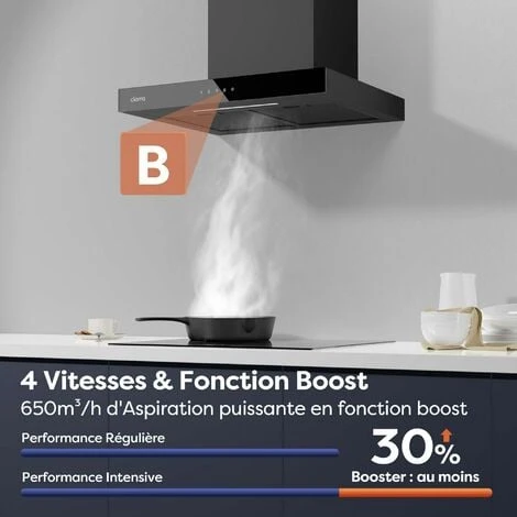 CIARRA CD6102B Hotte Murale Tactile 60cm 650m3/h 4 Vitesses Booster Eclairage Dimmable LED Affichage Noir 5 CIARRA CD6102B Hotte Murale Tactile 60cm 650m3/h 4 Vitesses Booster Eclairage Dimmable LED Affichage Noir – Image 3