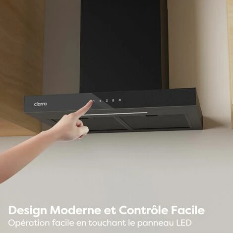 CIARRA CD6102B Hotte Murale Tactile 60cm 650m3/h 4 Vitesses Booster Eclairage Dimmable LED Affichage Noir 6 CIARRA CD6102B Hotte Murale Tactile 60cm 650m3/h 4 Vitesses Booster Eclairage Dimmable LED Affichage Noir – Image 4