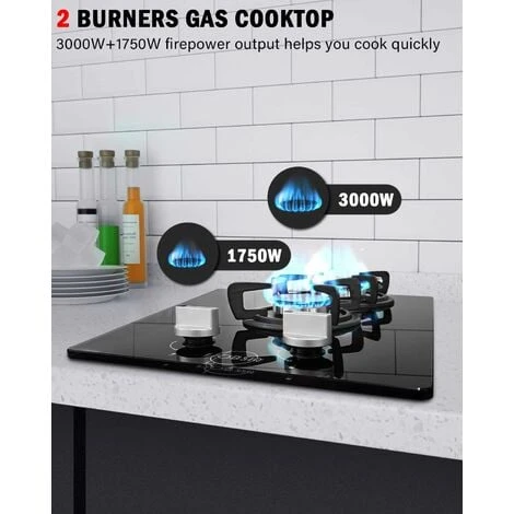Hobsir Plaque Gaz 2 Feux, Plaque De Cuisson Gaz 30cm, Table De Cuisson Gaz Encastrable, Plaque Cuisson Gaz Convient Pour Le LPG Et Le NG, Avec Prise, Bouton De Commande, Facile à Nettoyer, Verre Noir 4 Hobsir Plaque Gaz 2 Feux, Plaque De Cuisson Gaz 30cm, Table De Cuisson Gaz Encastrable, Plaque Cuisson Gaz Convient Pour Le LPG Et Le NG, Avec Prise, Bouton De Commande, Facile à Nettoyer, Verre Noir – Image 2