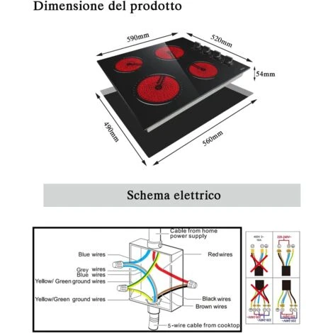 Hobsir Plaque Vitrocéramique 6000W, Plaque De Cuisson Vitroceramique 4 Feux, 9 Niveaux De Puissance, 4 Zones De Cuisson, Surface En Verre Noir Poli 59 Cm, Bouton De Commande, Fil Dur, Pas De Prise 4 Hobsir Plaque Vitrocéramique 6000W, Plaque De Cuisson Vitroceramique 4 Feux, 9 Niveaux De Puissance, 4 Zones De Cuisson, Surface En Verre Noir Poli 59 Cm, Bouton De Commande, Fil Dur, Pas De Prise – Image 2