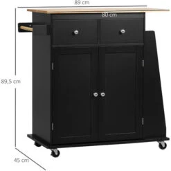 HOMCOM Desserte De Cuisine Multi Rangements 2 Tiroirs Placard 2 Portes Avec étagère 3 Range-bouteilles Porte-torchons MDF Noir Hévéa -VIDAXL || Bosch || Whirlpool Soldes 72273580 3