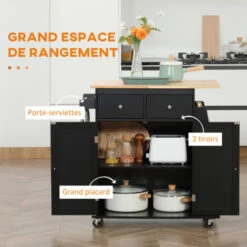 HOMCOM Desserte De Cuisine Multi Rangements 2 Tiroirs Placard 2 Portes Avec étagère 3 Range-bouteilles Porte-torchons MDF Noir Hévéa -VIDAXL || Bosch || Whirlpool Soldes 72273580 4