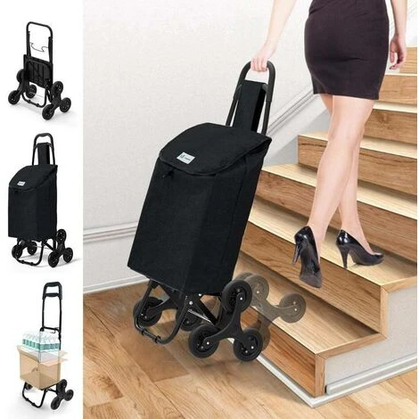 Chariot De Courses Pliable Monte Escalier Style Oxford Noir 4 Chariot De Courses Pliable Monte Escalier Style Oxford Noir – Image 2