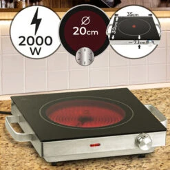 Jago® Plaque De Cuisson - Portable, Infrarouge, 2000 W, Ø 20 Cm, Acier Inoxydable Et Vitrocéramique - Plaque Chauffante Électrique, Réchaud, Table De Cuisson