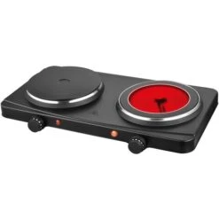 Jago® Plaque De Cuisson - Double, Portable, 2500 W, Brûleurs : Infrarouge Et Fonte, Aluminium Et Vitrocéramique - Plaque Chauffante Électrique, Réchaud, Table De Cuisson -VIDAXL || Bosch || Whirlpool Soldes 74549938 4