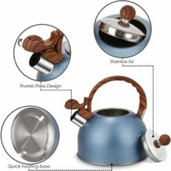 Bouilloire Sifflante En Acier Inoxydable, Bouilloire De Camping Légère, Bouilloire Avec Manche En Bois, 2,5 L, Bleu -VIDAXL || Bosch || Whirlpool Soldes 74957339 3