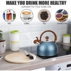 Bouilloire Sifflante En Acier Inoxydable, Bouilloire De Camping Légère, Bouilloire Avec Manche En Bois, 2,5 L, Bleu -VIDAXL || Bosch || Whirlpool Soldes 74957339 5