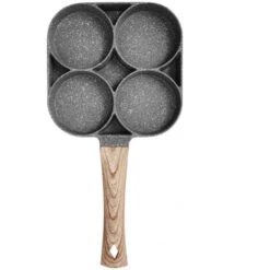 4 Trous Manche En Bois Antiadhésif Poêle à Omelette Omelette Pommes De Terre Rissolées Burger Poêle