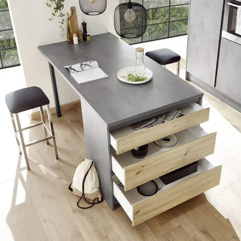 Meuble De Cuisine, Ilot De Cuisine En MDF Coloris Anthracite/Chêne Artisan - Longueur 180 X Hauteur 90 X Profondeur 90 Cm -PEGANE- 5 Meuble De Cuisine, Ilot De Cuisine En MDF Coloris Anthracite/Chêne Artisan - Longueur 180 X Hauteur 90 X Profondeur 90 Cm -PEGANE- – Image 3