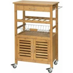 Desserte Cuisine Table Roulante En Bambou Chariot De Cuisine L56xH92xP36cm SoBuy® FKW53-N