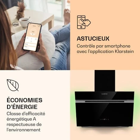 Hotte Aspirante - Klarstein Alina 60 Smart - 594 M³/h Led Lumière D'ambiance - Noir 5 Hotte Aspirante - Klarstein Alina 60 Smart - 594 M³/h Led Lumière D'ambiance - Noir – Image 3