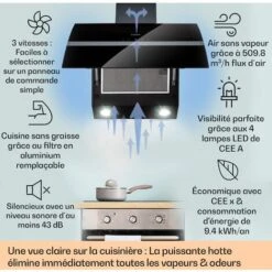 Hotte Aspirante - Klarstein Clara 90 Verre 509 M³/h Touch Lumière D'ambiance - Noir -VIDAXL || Bosch || Whirlpool Soldes 81978060 2
