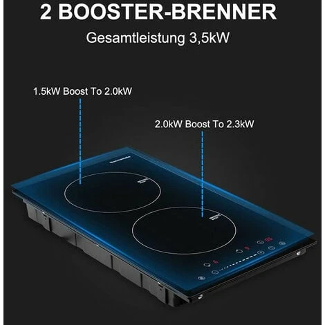 Thermomate IHTB302 Table De Cuisson à Induction/ 30 Cm Table De Cuisson à Induction Encastrable Avec 2 Zones De Cuisson/fonction Booster/commande Tactile/sécurité Enfants/timer 4 Thermomate IHTB302 Table De Cuisson à Induction/ 30 Cm Table De Cuisson à Induction Encastrable Avec 2 Zones De Cuisson/fonction Booster/commande Tactile/sécurité Enfants/timer – Image 2
