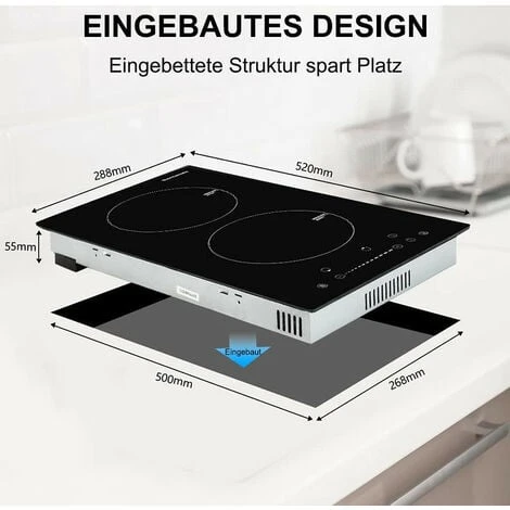 Thermomate IHTB302 Table De Cuisson à Induction/ 30 Cm Table De Cuisson à Induction Encastrable Avec 2 Zones De Cuisson/fonction Booster/commande Tactile/sécurité Enfants/timer 7 Thermomate IHTB302 Table De Cuisson à Induction/ 30 Cm Table De Cuisson à Induction Encastrable Avec 2 Zones De Cuisson/fonction Booster/commande Tactile/sécurité Enfants/timer – Image 5