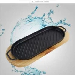 MINKUROW Plaque Plat En Fonte Poêle À Griller Avec Plateau En Bois Poêle Anti- Adhésive Teppanyaki Plaque Pour La Maison Cuisine -VIDAXL || Bosch || Whirlpool Soldes 85961247 3