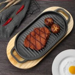 MINKUROW Plaque Plat En Fonte Poêle À Griller Avec Plateau En Bois Poêle Anti- Adhésive Teppanyaki Plaque Pour La Maison Cuisine -VIDAXL || Bosch || Whirlpool Soldes 85961247 5