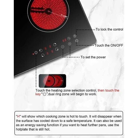 Karinear Plaque De Cuisson En Vitrocéramique Encastrable 4 Foyer Avec Double Zone Extensible, Table De Cuisson électrique Intégrée Avec Commande Tactile, Minuteur, Securite Enfant, 6600W 5 Karinear Plaque De Cuisson En Vitrocéramique Encastrable 4 Foyer Avec Double Zone Extensible, Table De Cuisson électrique Intégrée Avec Commande Tactile, Minuteur, Securite Enfant, 6600W – Image 3