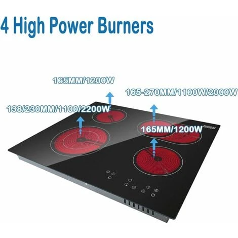 Karinear Plaque De Cuisson En Vitrocéramique Encastrable 4 Foyer Avec Double Zone Extensible, Table De Cuisson électrique Intégrée Avec Commande Tactile, Minuteur, Securite Enfant, 6600W 7 Karinear Plaque De Cuisson En Vitrocéramique Encastrable 4 Foyer Avec Double Zone Extensible, Table De Cuisson électrique Intégrée Avec Commande Tactile, Minuteur, Securite Enfant, 6600W – Image 5