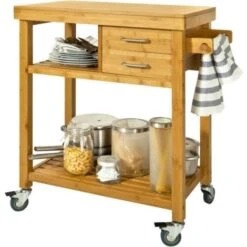 Meuble Rangement Cuisine Roulant En Bambou, Chariot De Cuisine, Desserte à Roulettes FKW26-N SoBuy®