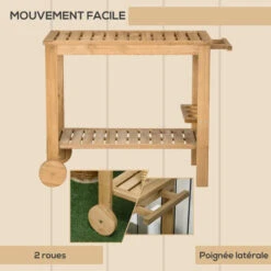OUTSUNNY Desserte De Jardin - Desserte Pour Plancha - étagère, 3 Porte-bouteilles, 2 Roues, Poignée - Bois Sapin Pré-huilé -VIDAXL || Bosch || Whirlpool Soldes 88780807 5
