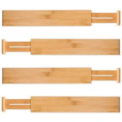 Séparateur De Tiroir Réglable (ensemble De 4 Pièces) Organisateur De Tiroir En Bambou, Adapté Aux Ustensiles De Cuisine, à L'argenterie, Aux Vêtements, à La Salle De Bain, à La Chambre Et Au Bureau