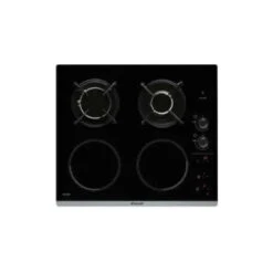 BRANDT BPI6413BM - Table De Cuisson Mixte Induction / Gaz - 4 Zones - L 51 X P 58 Cm - Revetement Verre - Noir