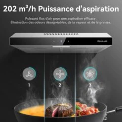 GASLAND Chef SR60SS Hotte Aspirante 60cm à Recyclage, Hotte Aspirante Silencieuse évacuation D'air 202 M³/h Filtre à Charbon Actif 3 Niveaux Touch Control Hotte Sous Plan Avec Filtre Acier Inox Argent -VIDAXL || Bosch || Whirlpool Soldes 90636105 4