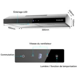 GASLAND Chef SR60SS Hotte Aspirante 60cm à Recyclage, Hotte Aspirante Silencieuse évacuation D'air 202 M³/h Filtre à Charbon Actif 3 Niveaux Touch Control Hotte Sous Plan Avec Filtre Acier Inox Argent -VIDAXL || Bosch || Whirlpool Soldes 90636105 5