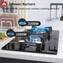 Plaque à Gaz 2 Feux - Autosuffisante Plaque De Cuisson à Gaz Avec 2 Brûleurs à Gaz - Cuisinière Encastrable - Gaz Naturel/Propane (2 Brûleurs - Verre) -VIDAXL || Bosch || Whirlpool Soldes 91624306 3