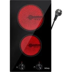 Table De Cuisson Vitrocéramique 2 Foyers, Plaque Vitrocéramique 2 Foyers 3200W - Encastrable, Bouton De Contrôle