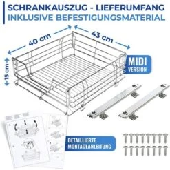 Tiroir Télescopique Système Pour Armoire Midi - Télescopique, Acier, 51 X 18.5 X 40 Cm, Chromé -VIDAXL || Bosch || Whirlpool Soldes 92923680 4